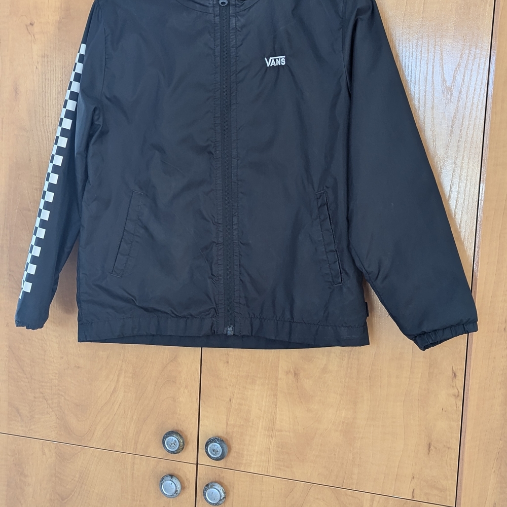 Vans Black Jacket For Kids with Checkered Sleeve Manteau Vans Enfant 6 Ans